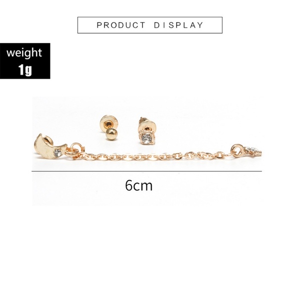 Unique Design//Moon n Star Earrings Stud Set - Picture 2 of 5